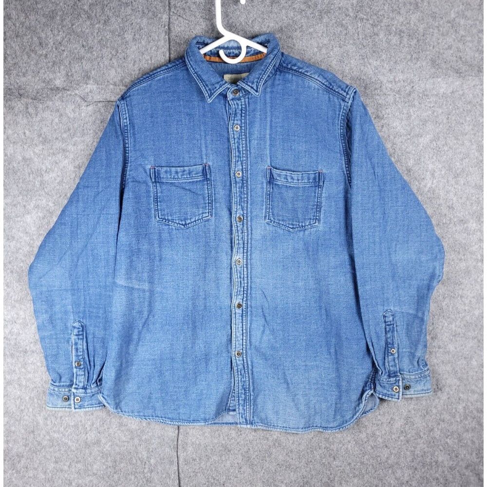 The Territory Ahead Shirt Mens XL Blue Denim Chambray Pearl Snap Western Heavy